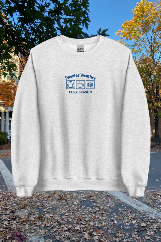 Sweater Weather Embroidered Crew - Grey
